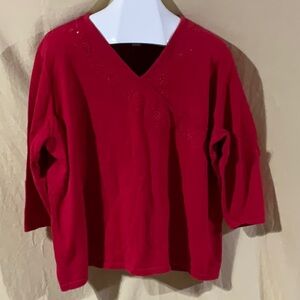 CJ Banks Size 3X Embellished and Embroidered Red Sweater with 3/4 Sleeve